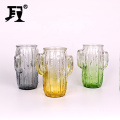 Fancy recycled glass 430ml 650ml cactus shaped beverage glass cup with screw metal lid